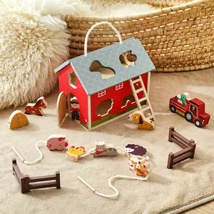 Wooden Farm Animal Toy Set, Early Education Puzzle, Baby Hand-Eye Coordination Cognitive Development, Role-Playing Game for Kids, Multi Activity Playset