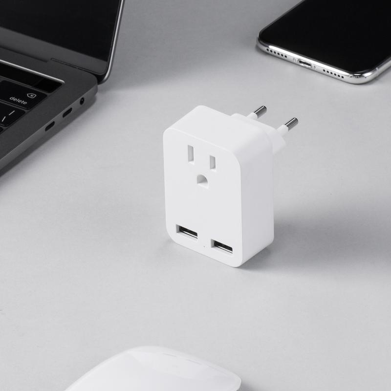 European Travel Plug Adapter, Us to Eu Converter with 2 USB Ports, Compatible with Italy Spain Greece Iceland France Germany, USB Power Outlet