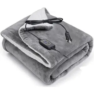 EZONE 12V Electric Heated Car Blanket Portable Heated Throw Blanket for for Car, Truck, SUV, or RV Camping Essentials 3-Heat Remote 12-Volt Plug in Heated Electric Fleece Blanket (Grey)