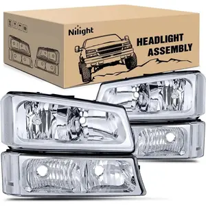 Nilight 2003 2004 2005 2006 Chevy Silverado Avalanche 1500 1500HD 2500 2500HD 3500 Headlight Assembly Chrome Case Reflector Clear Lens