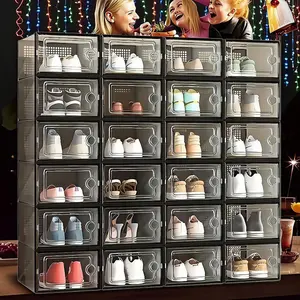 12/24 Pcs X-Large Clear Sneaker Storage Boxes, Stackable Plastic Closet Organizers, Fits US Size 11, Space Saving Entryway Shoe Container, Drawer Organizer Replacement