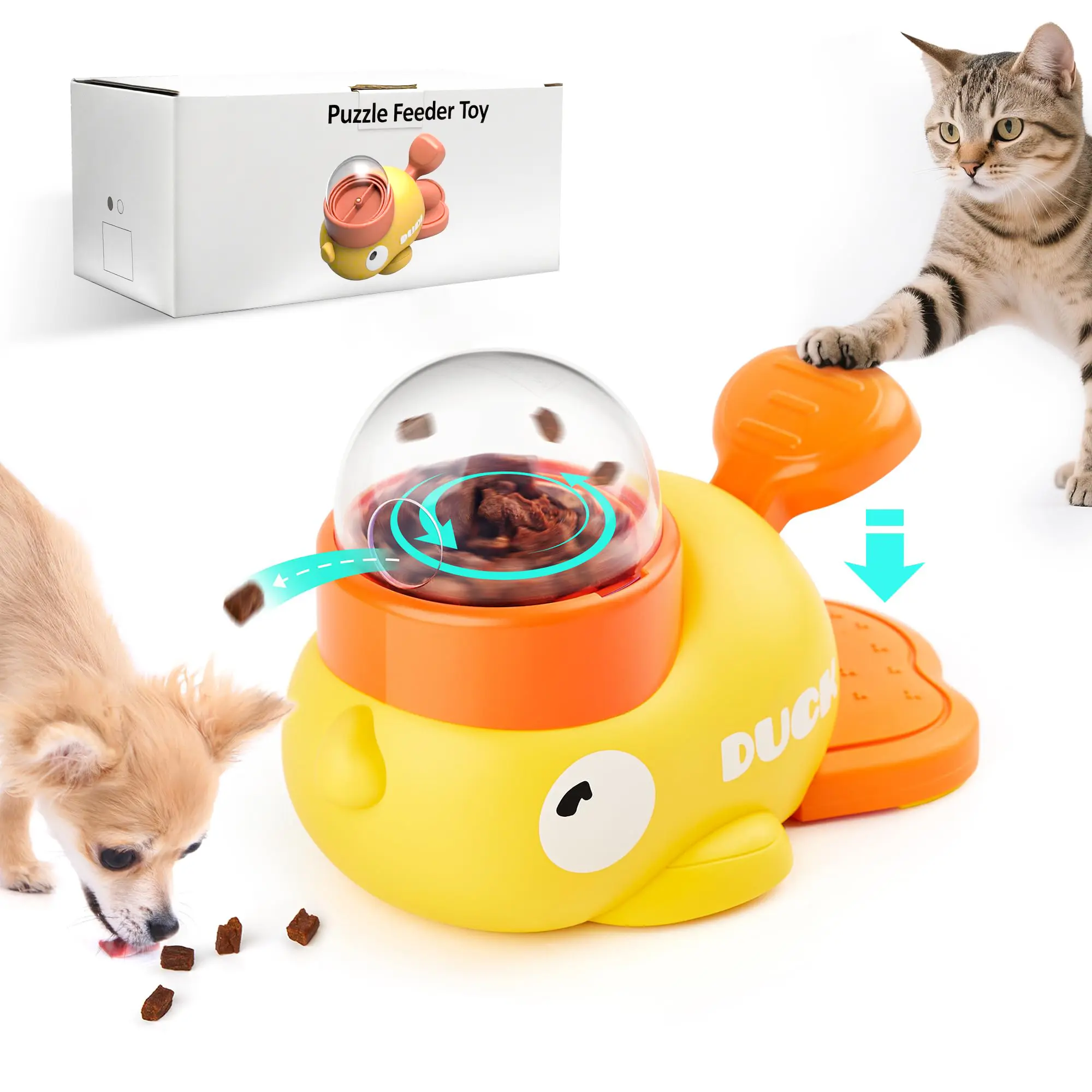 Cats Dogs Puzzle Treat Dispenser Toy, Interactive Duck-Shaped