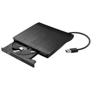 USB 3.0 Ultra-Thin External CD/DVD Burner, 24x High-Speed Plug-And-Play, Dual Power Supply Compatible Winxp-Win10/macos, Portable Shockproof Drive