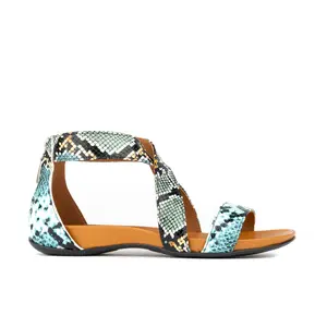 Isabella Women's Blue Snake Print Ankle Boot Sandals - Open Toe, Strappy Closure, Summer Casual Footwear, Women