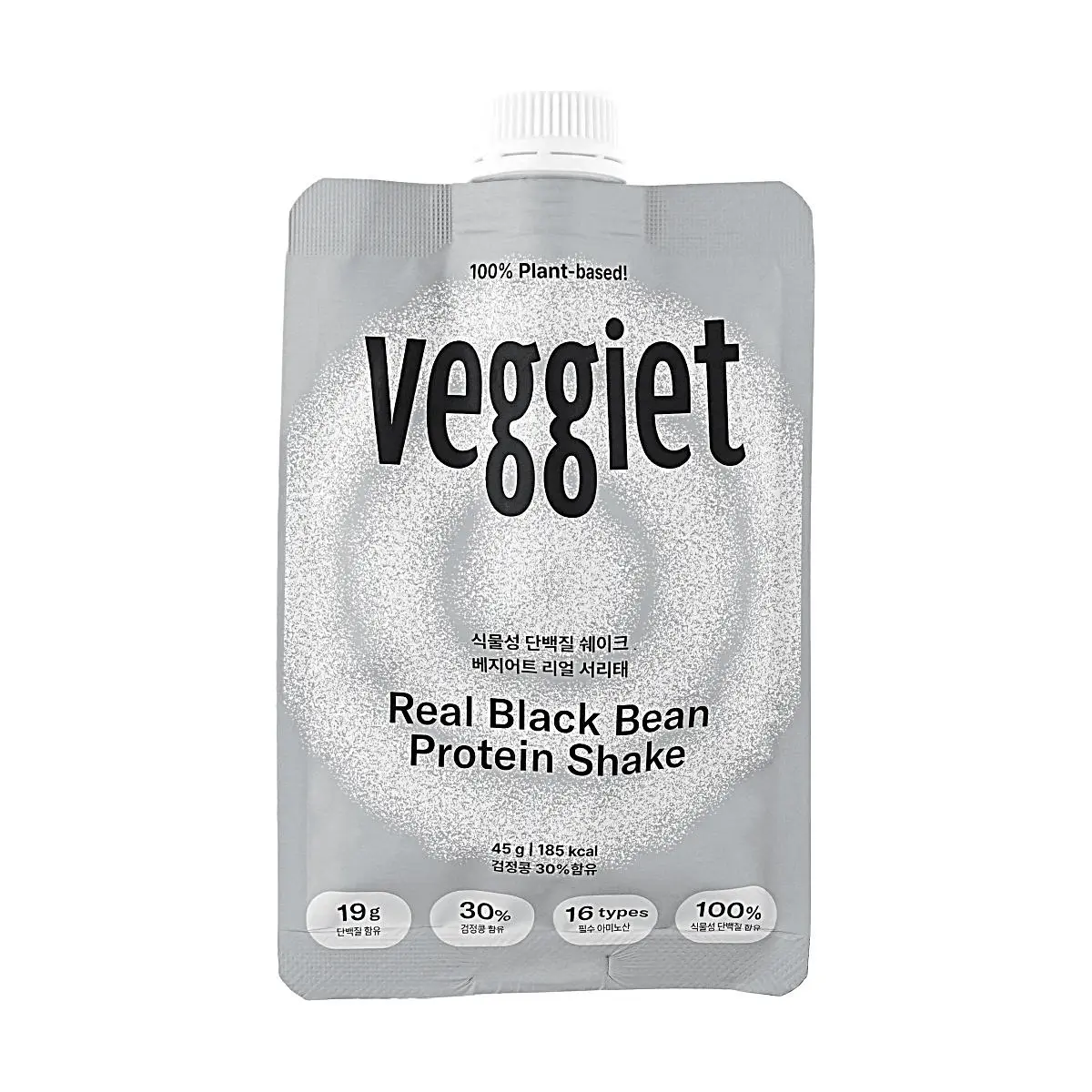 VEGGIET Korean Black Bean Plant Protein Powder Shake - 14 Plant-Based Ingredients, Seoritae Black Bean, Black Rice, Black Sesame - 45g