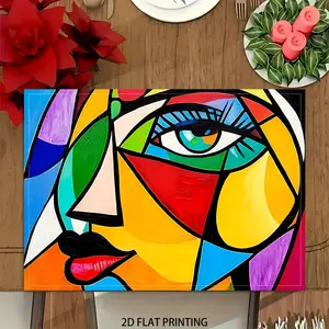 2D flat printing, set of 2 pieces/4 pieces/6 pieces/8 pieces, featuring abstract facial patterns in Picasso cubist style, measuring 12X18 inches, perfect for farmhouse style indoor dining table decoration, Abstract Face Design