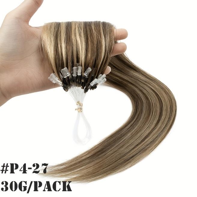 50 Strands Micro Ring Micro Loop Human Hair Extensions 30g, Natural Straight 12-28 Inch, Fish Line Design, No Glue Easy Install, Thin Ends Silky Smooth, No Tangle No Shedding, Invisible Natural Look for Women Daily & Party Use