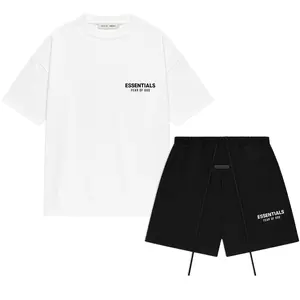 (One Set) (Over Size) Fear of God Essentials Classic Short Sleeve Bright White Tee & Black Shorts (SS25)| Oversized Fit | Size Down Recommended