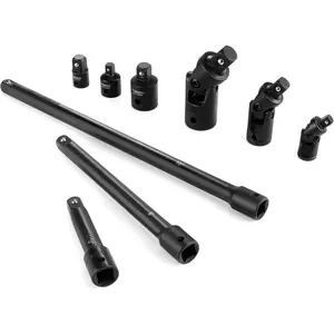 Impact Socket Extension Set, Includes 3/8" Drive Extension Bar Set, 1/4", 3/8" & 1/2" Drive Universal Joints and Adapters, Premium Chrome Vanadium Steel with Black Phosphate Finish