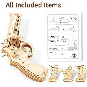 Wooden Revolver 3D Puzzle Model Kit, DIY Mechanical Gun Toy to Build, Creative Wooden Craft Brain Teaser for Adults, Teens and Friends, Unique Birthday Christmas Gift