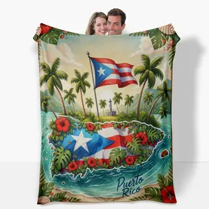 Puerto Rico - Inspired Blanket with National Flag, Palm Trees, Hibiscus Blooms & Lighthouse! Ultra - Soft, Cozy for All Seasons. Ideal for Home Decor, Nap Time, Gifting Family & Friends