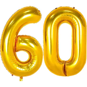 42 Inch Large Gold 60 Balloon Number, 60th Birthday Decorations, Foil Mylar Big Helium Numbers Balloons for Birthday Anniversary Decorations Party Supplies