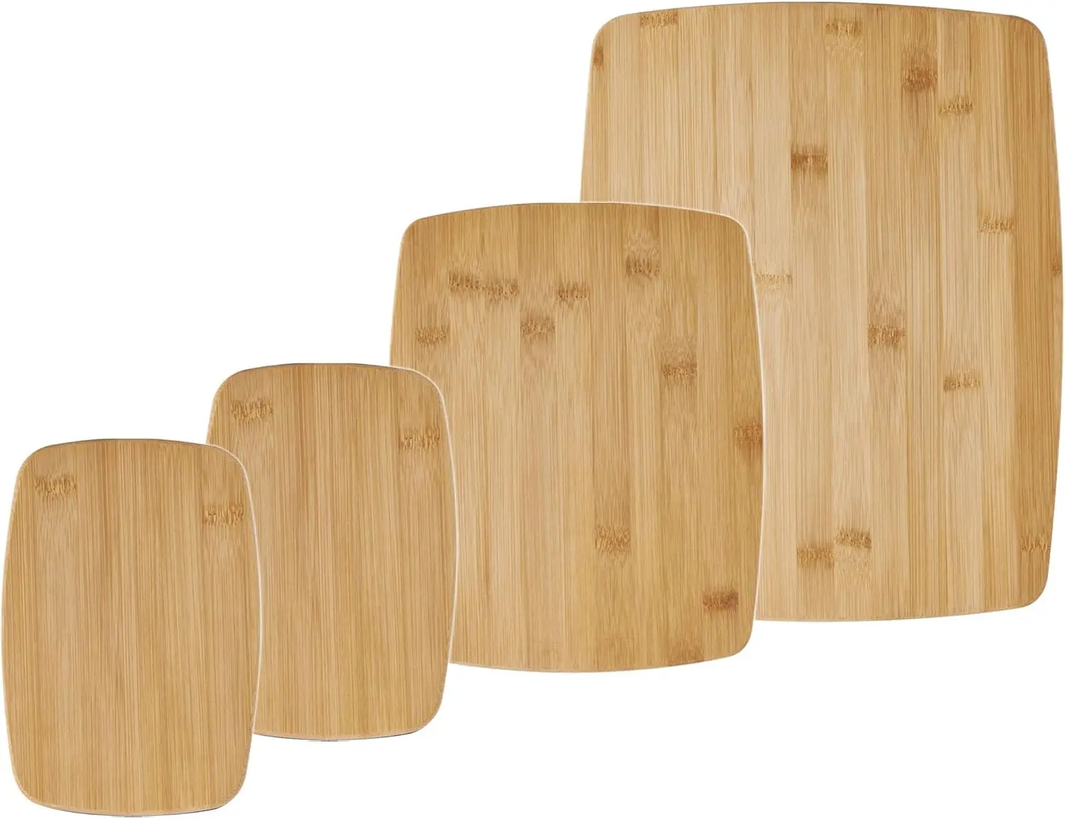 FARBERWARE 4-Piece Reversible Bamboo Cutting Board and Charcuterie Set Assorted Sizes Durable Wood Serving Boards for Cheese Meats and Prep