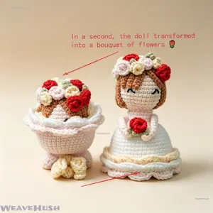 Wedding Gift & Decor, Handmade Crocheted Bride Doll, Creative Transformable Design Converts into Bouquet, Soft Wool Craft Ornament, Unique Artisan Keepsake, Lovely Decor for Wedding Ceremony, Bridal Display, Table Styling and Romantic Festival Gift Giving