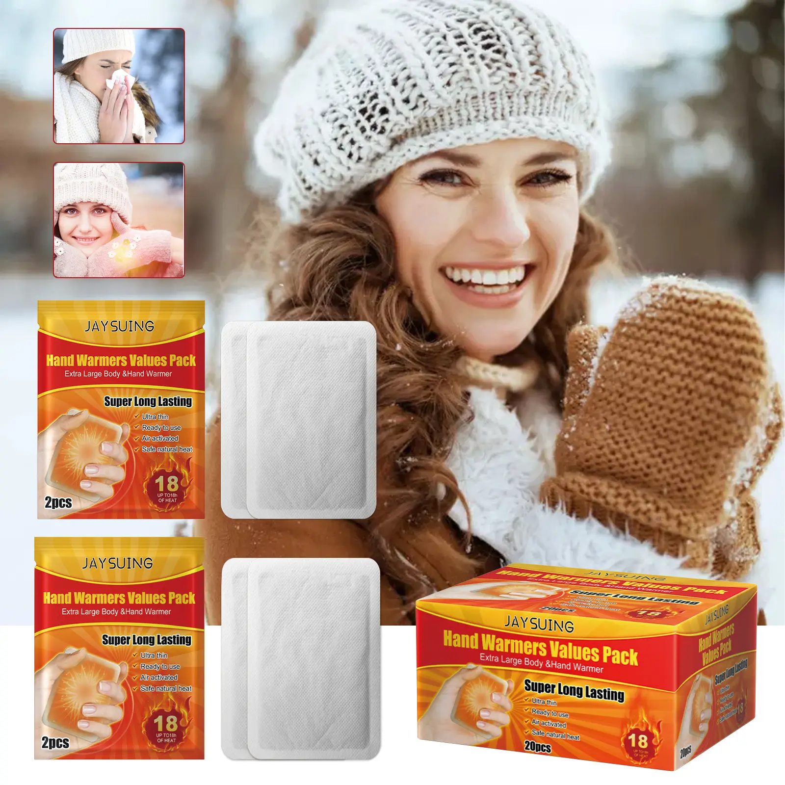 10 Pairs Natural Air-Activated Hand Warmers - 18H Long Heat, Odorless Pads, Compact Pack for Daily Use - Cozy for Hands, Toes (2 Piece Sets Core Design)
