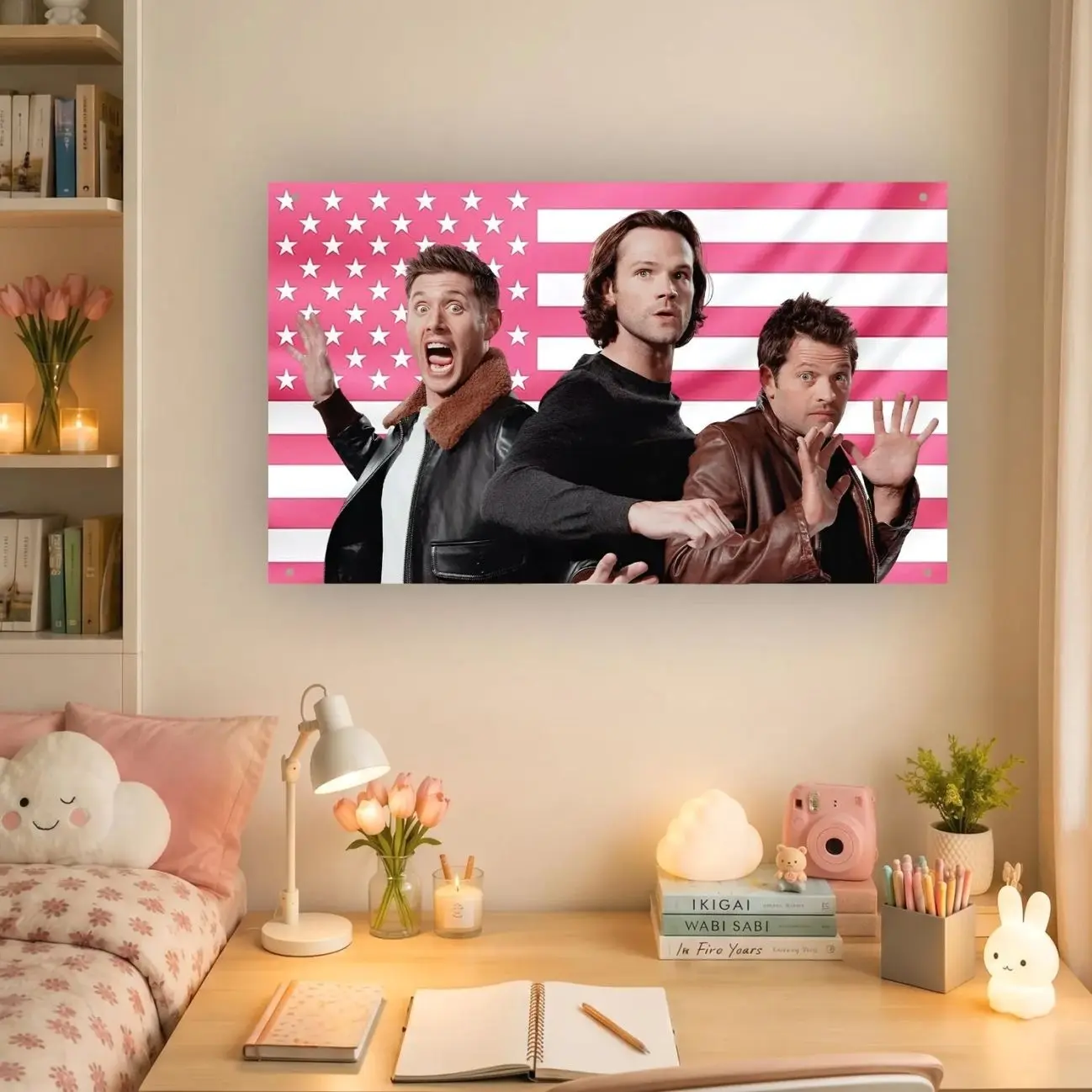Supernatural Pink USA Flag – Sam Dean Castiel Wall Tapestry & Room Banner – Supernatural TV Show Fan Decor