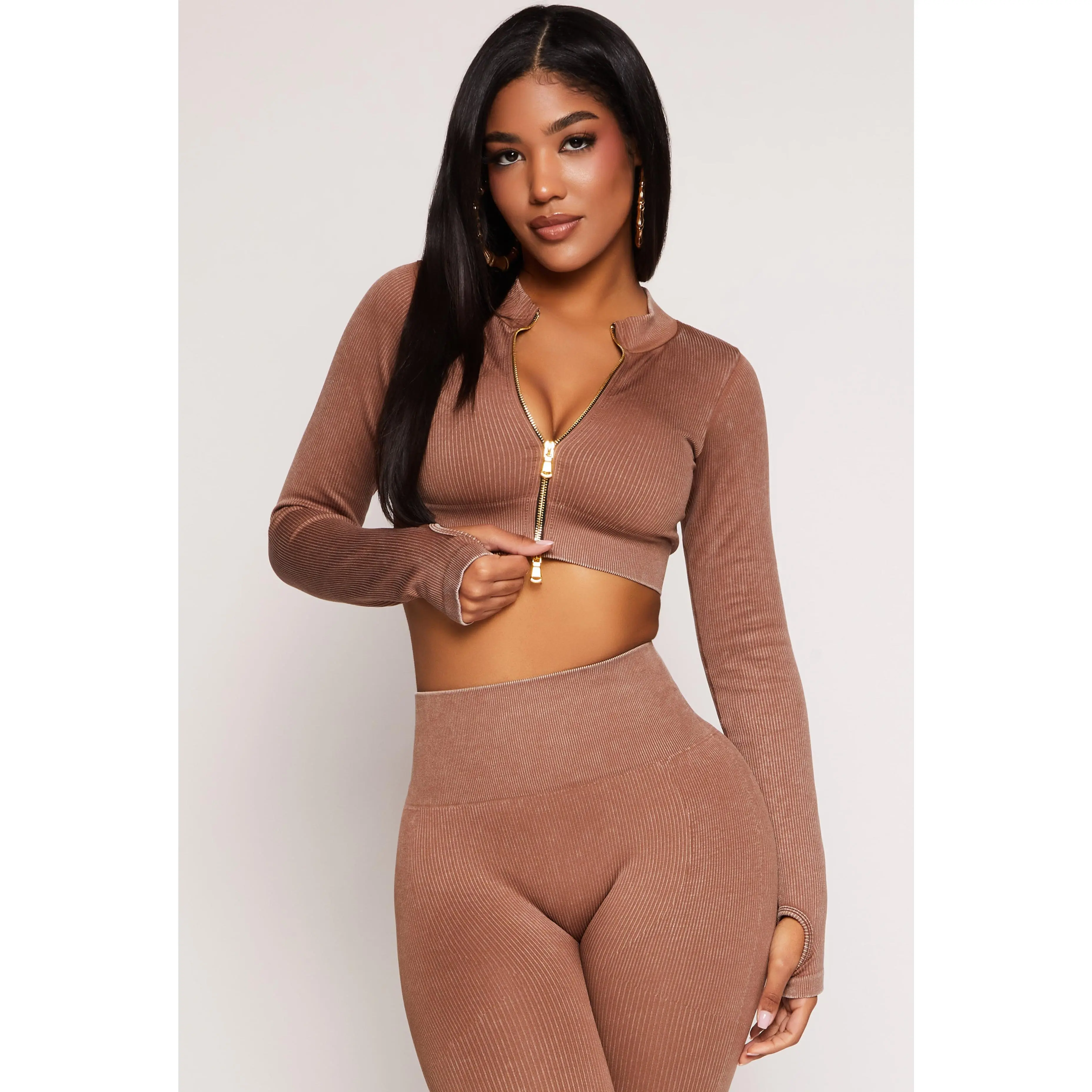 Daisy Ribbed Knit Cropped Track Jacket