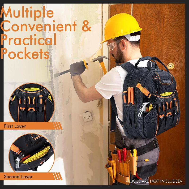 52 Pockets Tool Bag Backpack for Men Tool Backpack Heavy Duty Storage Organization Tool Bags Heavy Duty with Molded Base for Electrician Repairman Industrial & Construction Work Black 52 Pockets Tool Bag Backpack for Men Tool Backpack Heavy Duty Storage Organization Tool Bags Heavy Duty with Molded Base for Electrician Repairman Industrial & Construction Work Black