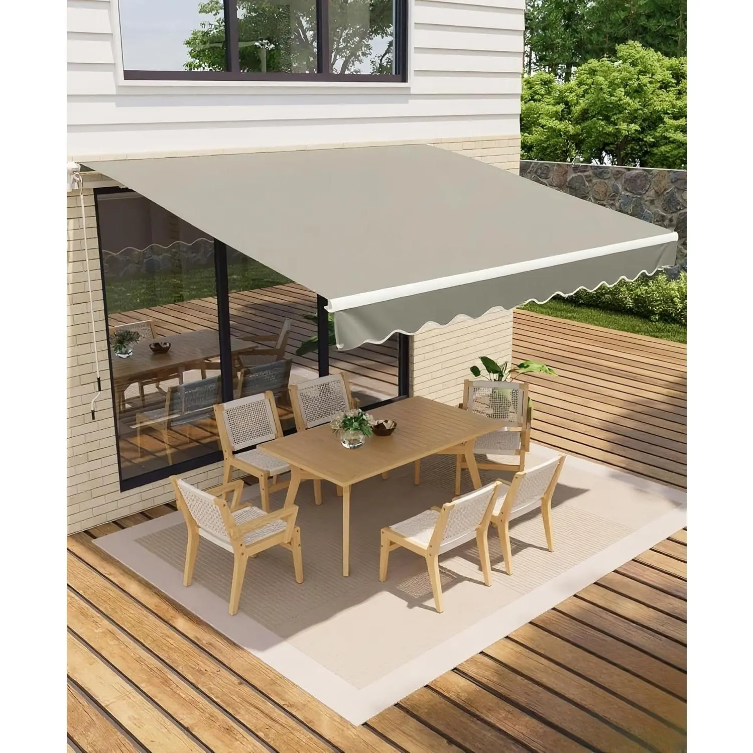 Manual Retractable Patio Awning (10ft x 8ft) - Sturdy Aluminum Frame, Fade & Tear Resistant Fabric, Hand Crank, Adjustable UV Block Waterproof Sun Shade for Patio, Deck, Garden, Grey