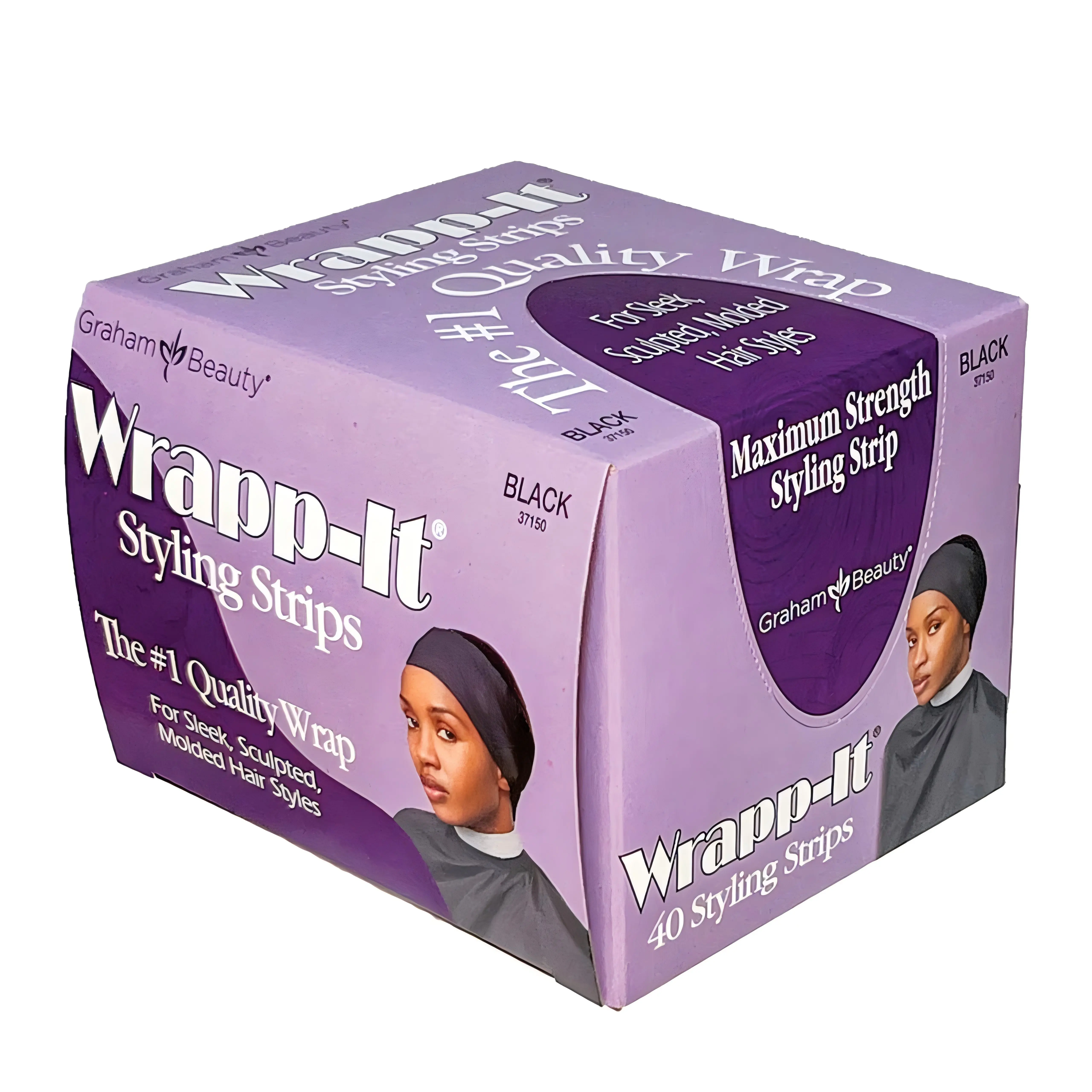 Graham Wrapp-It Styling Strips, High-Stretch Hair Styling Tool with Firm Hold, Black, 3.5” X 25.5”", 40-Count Gel Pack, Us, Youth, Ponytail Hairstyles, Sculpt, Strong Hold, Molded Style Support, 3.5X25.5", Wrap Styles, Haircare, Hair Salon Tools, Unisex,,