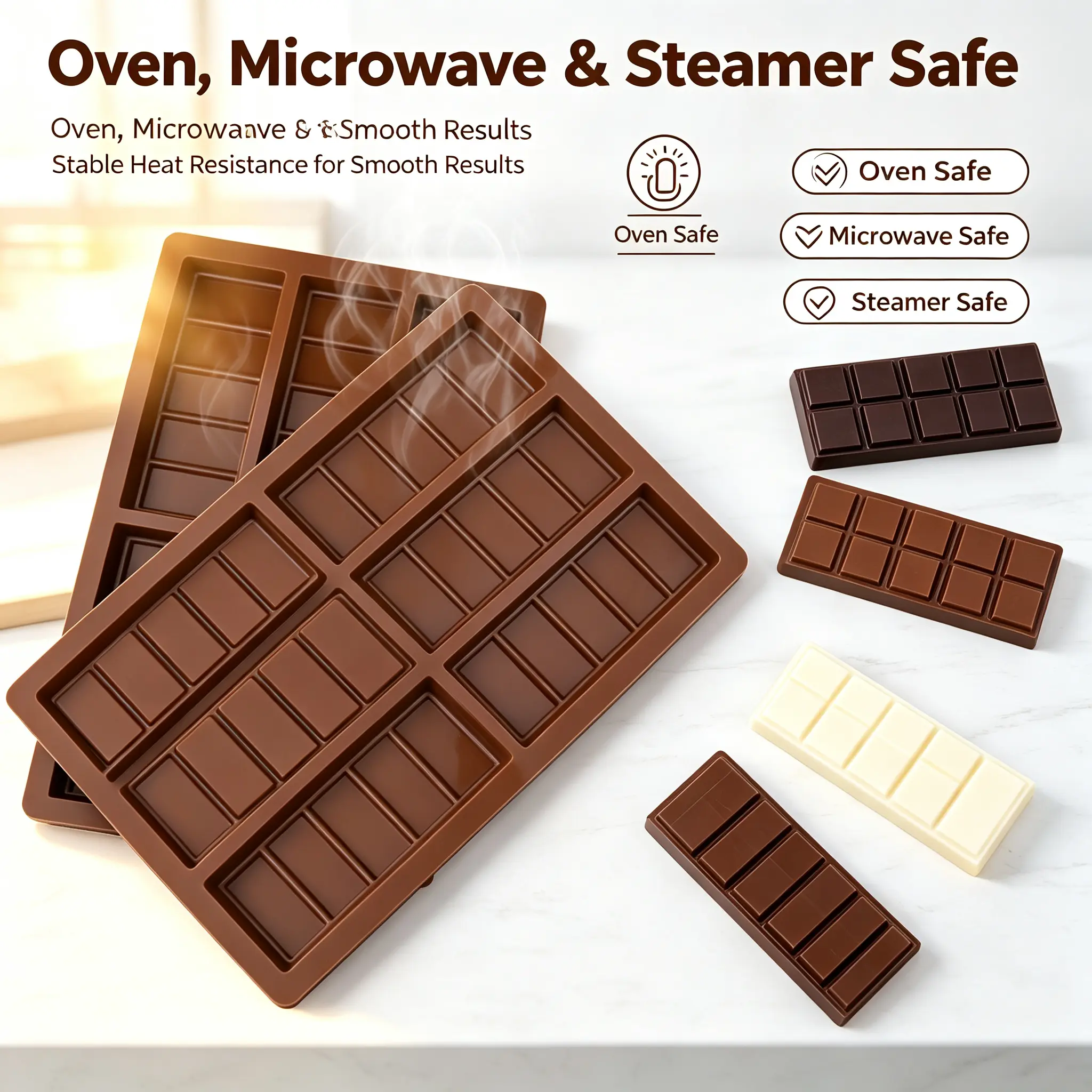 Break Apart Chocolate Bar Silicone Mold, Food Grade Non-Stick Mold for Homemade Chocolate Bars, Candy, Protein Bars, Dessert Making