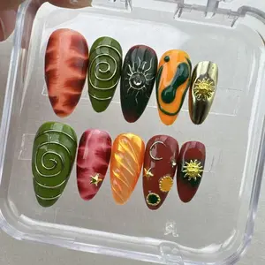 Hand-Painted Press On Nails, Faux Acrylic Gel Nails