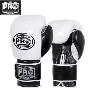 ProBoxing Leather Boxing Gloves – (White & Black) – Training Boxing Gloves for Boxing, MMA, Muay Thai & Sparring – Durable Genuine Leather, Wrist Support, Impact Protection