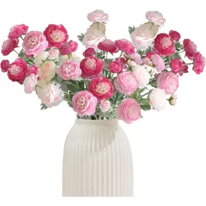 Faux flowers silk peonies pink flowers rose-red silk floral bouquets 10 pieces 30 fake peonies faux flowers family dining table kitchen wedding party farmhouse decor Flower Arrangement