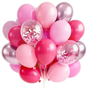 PartyWoo Pink Balloons 66pcs 12 Inch Pearl Metallic Mauve Magenta Fuchsia Hot Pink Confetti Latex Balloons for Gender Reveal Bridal Shower Baby Shower Princess Theme Birthday Party Decorations