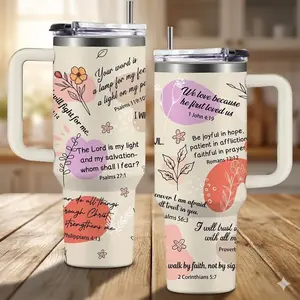 Pink Christian “Pray Over It” 40oz Insulated Stainless Steel Tumbler with Handle, Bible Verse Inspirational Gift for Women