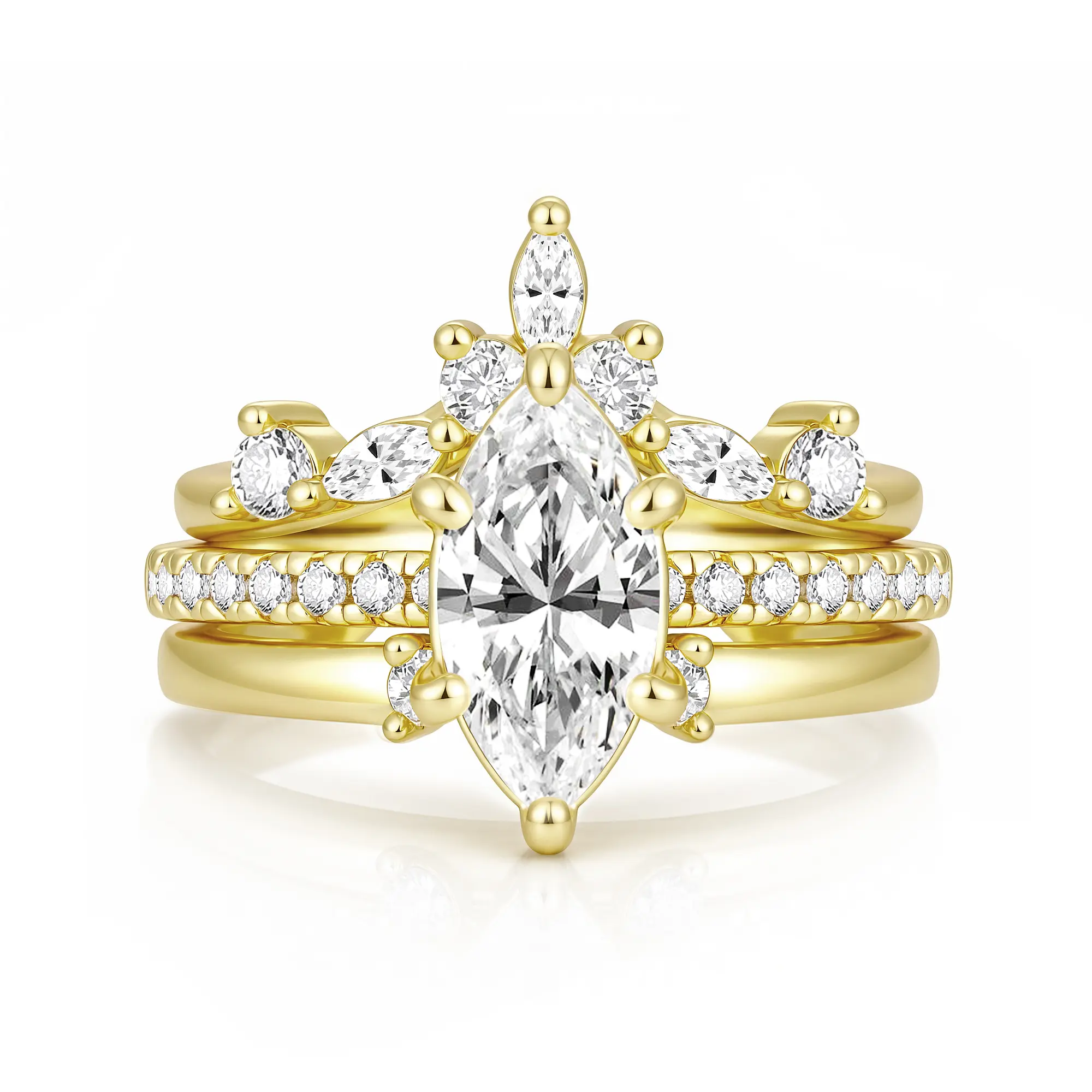 EAMTI 14K Gold Plated Bridal Ring Sets 2CT Marquise Cut Cubic Zirconia Engagement Promise Rings for Her Wedding Bands for Women