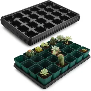 2.8 inch (7CM) Square  Pots 120 count (Green) and 24 Cell  Pots Trays 5 Pack, Plastic Seedling Starter Tray with Drain Holes for Carrying and Holding  Pot(17"x11"x1.6")