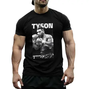 Mens Graphic Boxing T-Shirt with Fighter Print Casual Crew Neck Short Sleeve Streetwear Top for Gym Training Summer Daily Wear