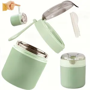 SOUP CUP 18Oz Stainless Steel Mini Breakfast Cup Insulated Lunch Box with Foldable Spoon Portable Large Mouth Jar for Overnight Oatmeal Compact Milkshake Cup for Hot Cold Milk Soup Reusable Round Metal Mug with Flip Top Lid Drinkware Bottled