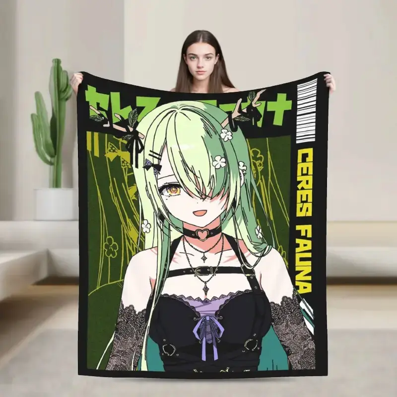 Ceres Fauna Hololive Figure Print Gothic Velvet Winter Soft Throw Blanket - Breathable, Super Warm Bedding for Bed and Travel