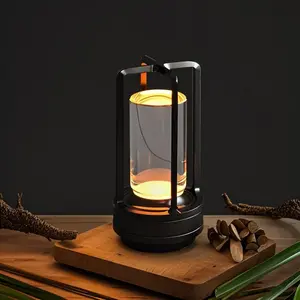 Cordless Rechargeable Table Lamps, Portable Lumisom Crystal Small Lantern Lamp with Touch Control & 3 Color Dimmable, 4000mAh Battery-Powered Klarako Crystal Desk Lanter (Black)