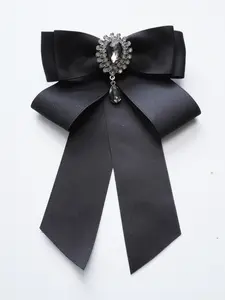 Vintage Satin Bow Tie with Rhinestone Decor, Elegant Wedding Party Accessory, School Uniform Neckwear, Solid Color Regular Width