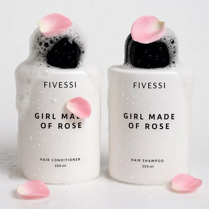 Girl Made Of Rose Haircare Shampoo & Conditioner Kit (300ml) - Nourishing Hydrating Cleanser & Moisturizer with Jojoba, Argan Oil, Shea Butter, Hydrolyzed Wheat Protein, Smooths Hair, Removes Dandruff, Restores Hair Health