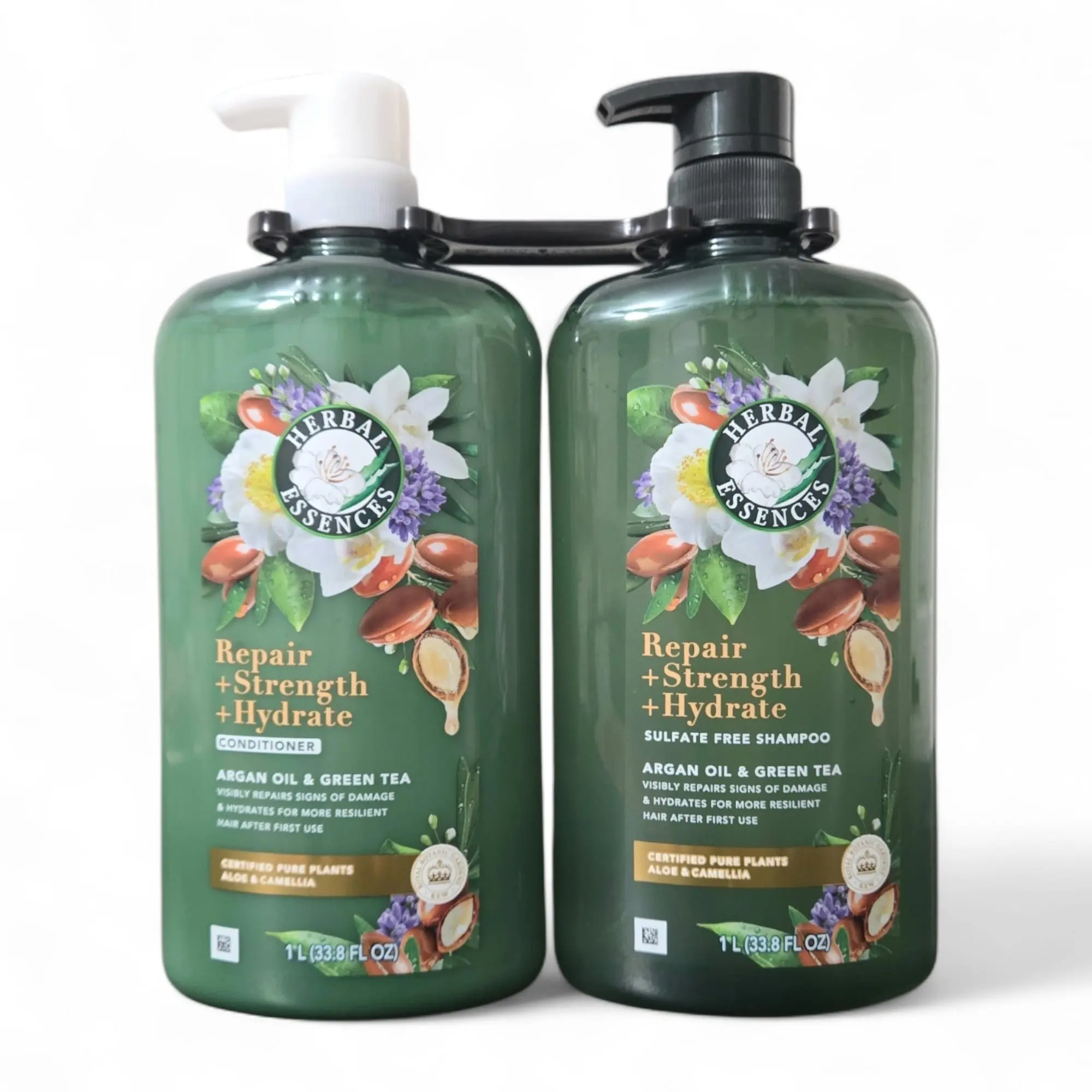 Herbal Essences Shampoo and Conditioner Duo, Sulfate-Free Cleansing for Repair & Hydration, Haircare with Argan Oil for Dry Damaged Hair, 33.8 fl oz Each