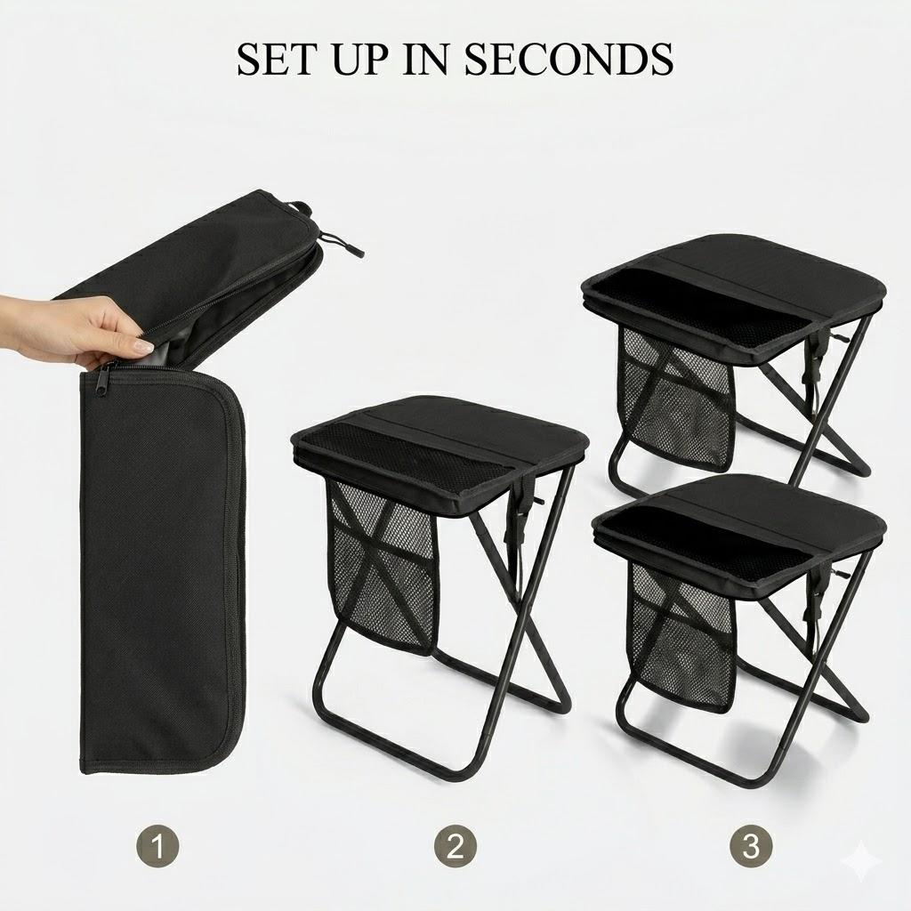 Portable Folding Fishing Stool Mini Camping Chair, Ultralight Compact Stool for Outdoor Hiking, Lightweight Small Seat with Carry Bag, Collapsible Pocket Bench for Travel, Concerts, and Gardening