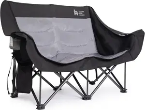 LAUSAINT HOME Double Camping Chair, Oversized Camping Loveseat with Cup Holder, Heavy Duty Portable Camping Couch, Outdoor Double Folding Chair for Patio, Lawn and Garden, Black tiktokshopspringglowup,summervibes