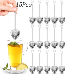 15 Pcs Stainless Steel Tea Infuser,Heart-shaped Tea with Secure Clasp,Long Grip Spoon,Tea Strainer Mesh,for Creative Tea