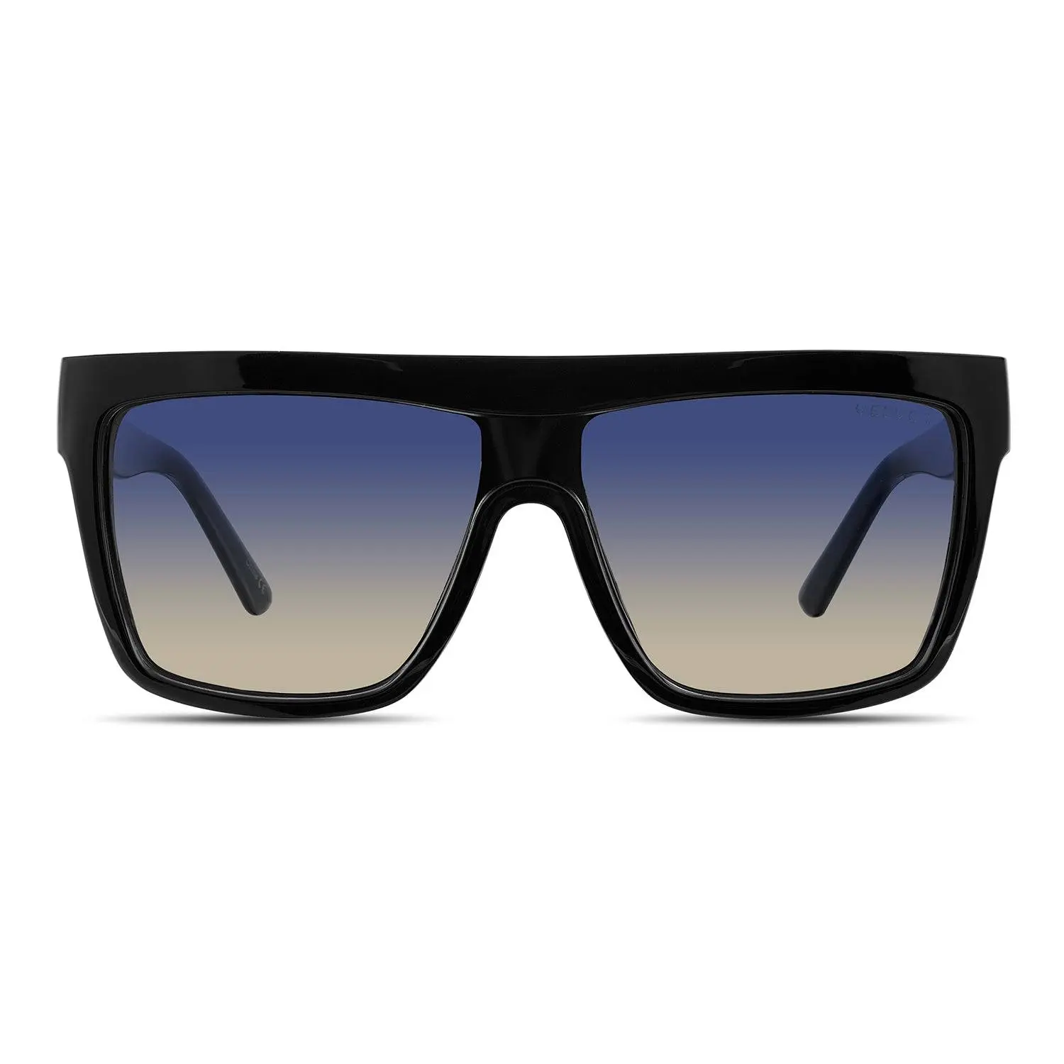 Velvet Eyewear Melania Sunglasses - V756BK30 Large Frame Black Shield Style Blue Yellow Fade Lenses 100% UV Protection