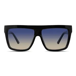 Velvet Eyewear Melania Sunglasses - V756BK30 Large Frame Black Shield Style Blue Yellow Fade Lenses 100% UV Protection