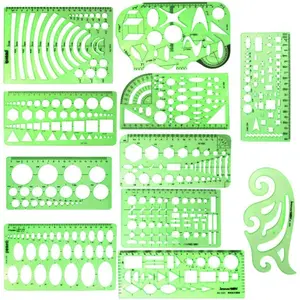 11 count Geometric Drawing Template Measuring Ruler, Transparent Green Plastic Ruler with Portable Plastic Bag for, for Studying, Designing and Building