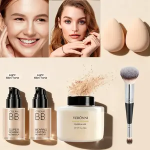 2pcs set BB Cream Liquid Foundation Complimentary makeup egg - Super Wearing,Oil-Free Matte Setting Powder Long-Lasting Light Setting Powder WithFoundation Brush， Long-Lasting Flawless Finish, Moisturizing & Isolating, Medium Coverage,