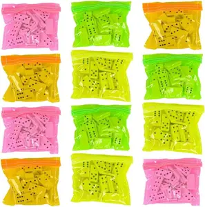 Domino Game Set - Pack of 12 - Each Domino Set Includes 28 Pieces Per Neon Pink, Yellow, Green and Orange Bags - Great School, Carnival Prizes - Awesome Party Favor - Fun Game for Kids