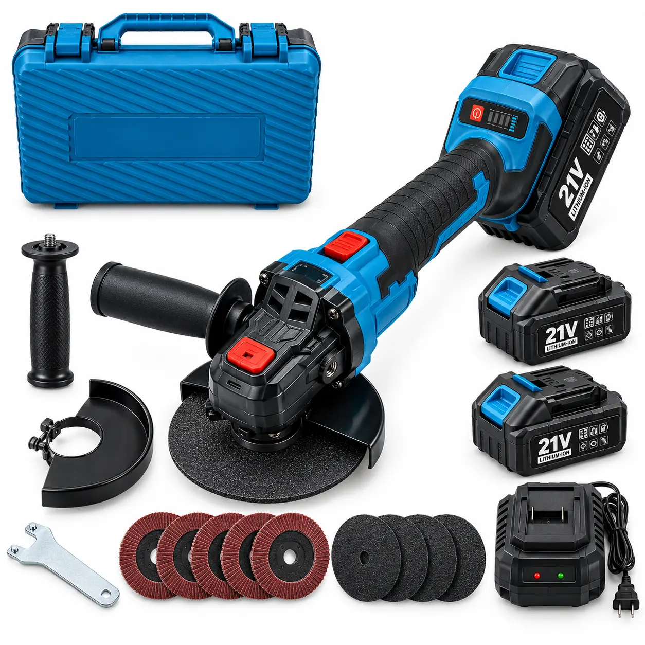 Cordless Brushless Angle Grinder 4-1/2 Inch, 9000RPM Pure Copper Motor, 21V Angle Grinder with 2X 4.0Ah Batteries, 4-Speed Adjustable Power Grinder for Metal Cutting, Grinding, Polishing & Rust Removal