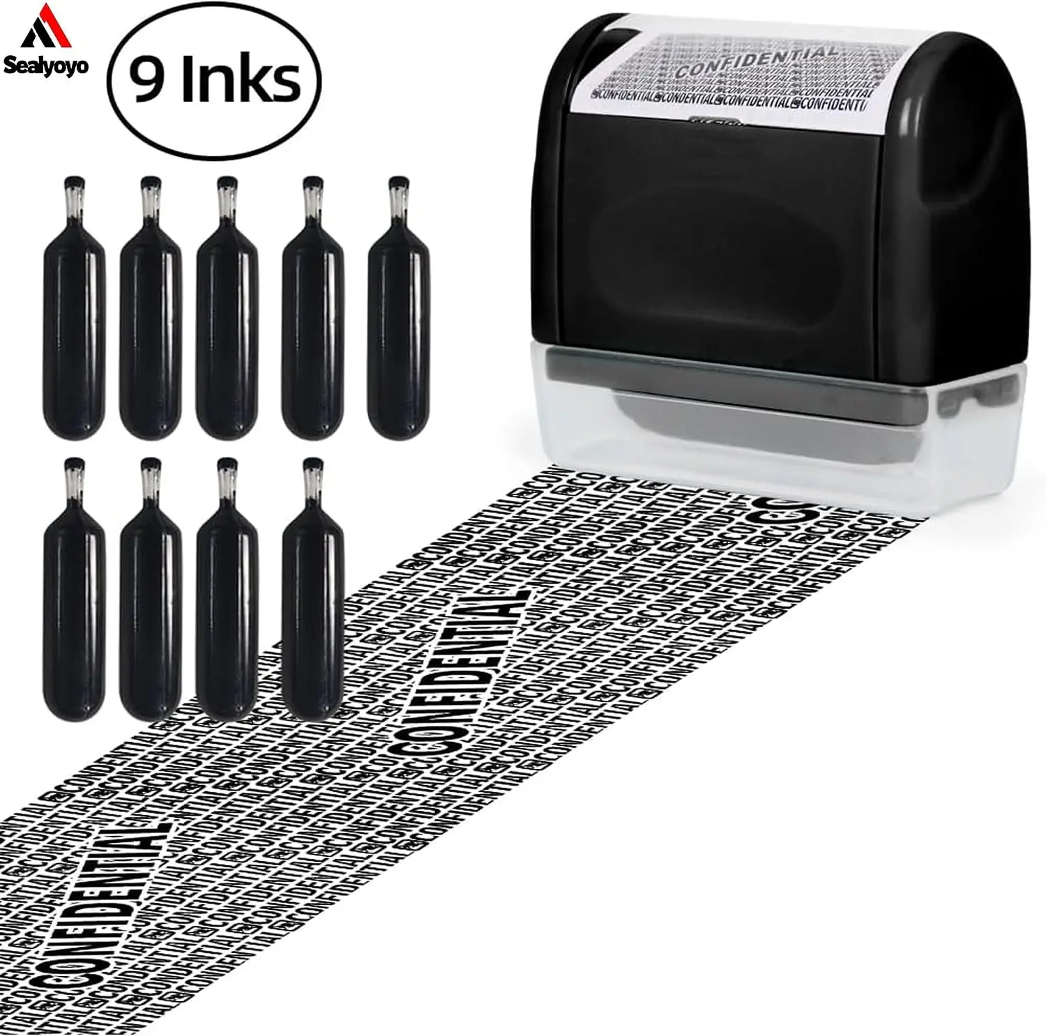 Identity Theft Protection Roller Stamp with Refill Ink - Confidential Roller Stamp for Privacy Information-Identity Theft Protection & Address Blocker（Black with 9 Pack Refillable Ink）