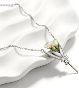 DIY Bouquet Necklace, 925 Silver Plated Flower Vase Wearable Pendant (Without Flowers), Handmade Dried Flower Jewelry, Dainty Floral Jewelry for Women, Gift for Mom Wife Girlfriend Bridesmaid